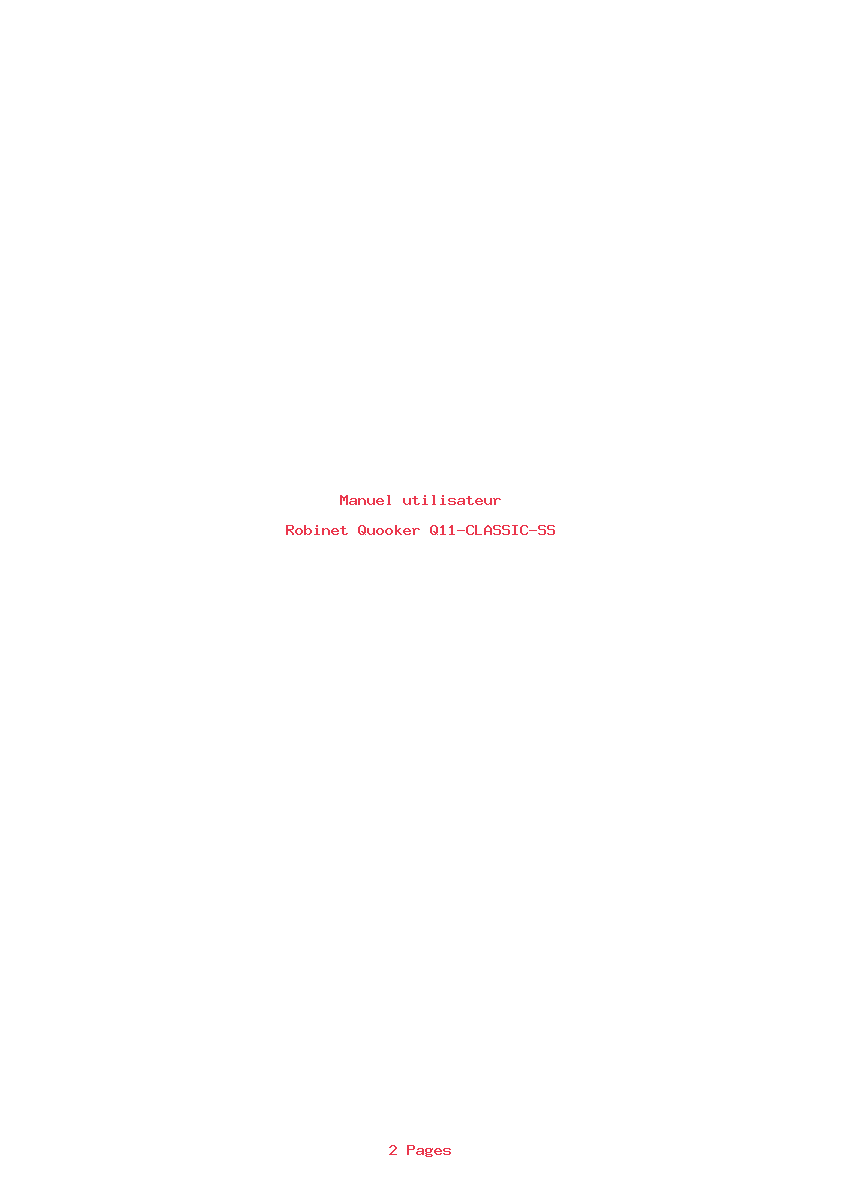 Page 1 de la notice Manuel utilisateur Quooker Q11-CLASSIC-SS