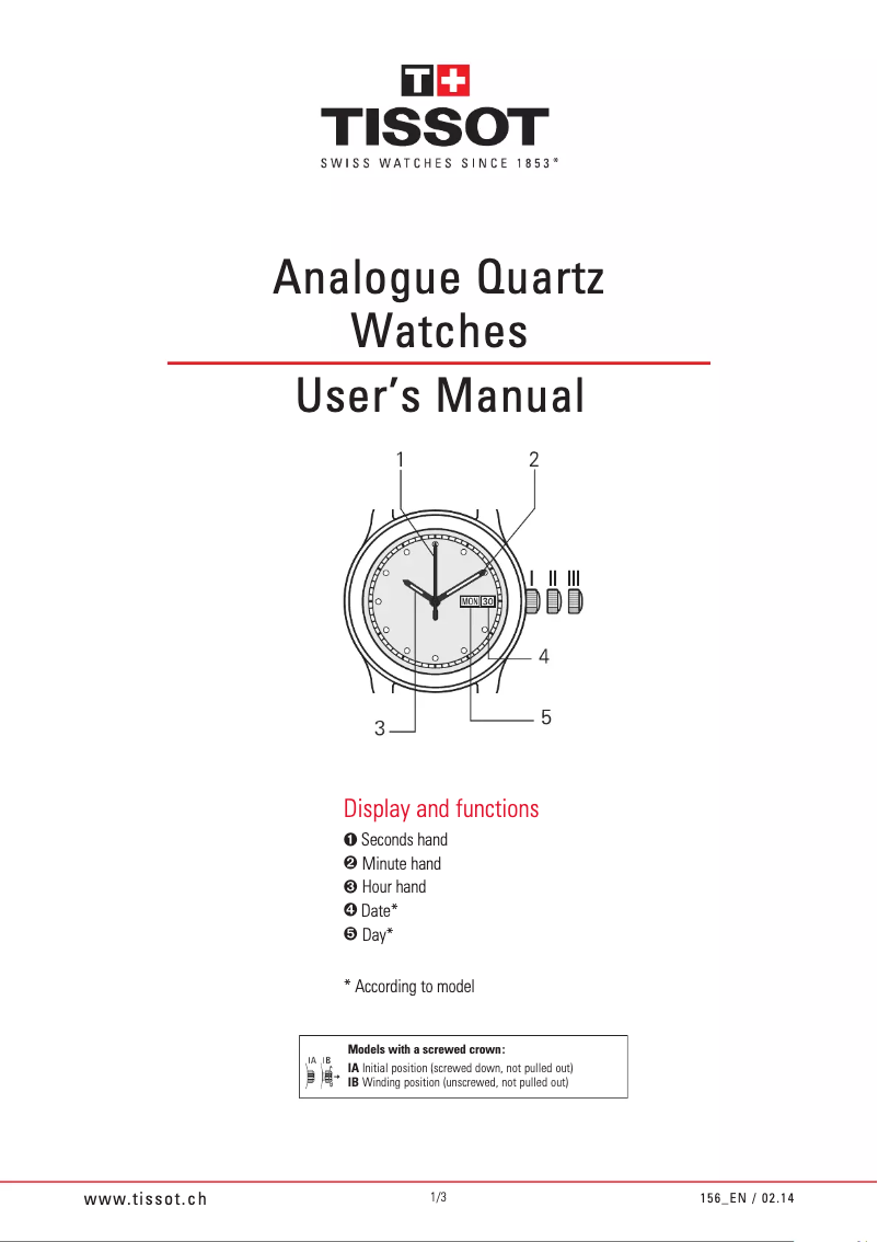 Page 1 de la notice Manuel utilisateur Tissot Lovely Square T0581093303100