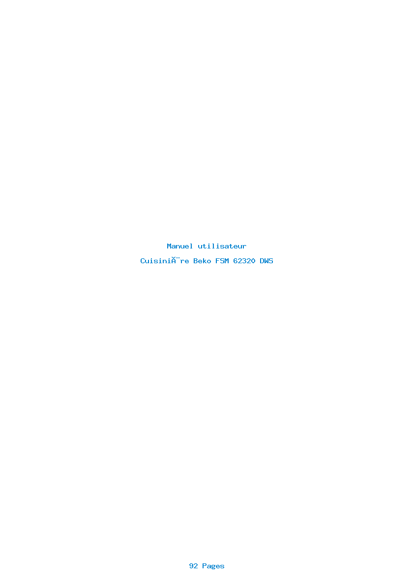Page 1 de la notice Manuel utilisateur Beko FSM 62320 DWS