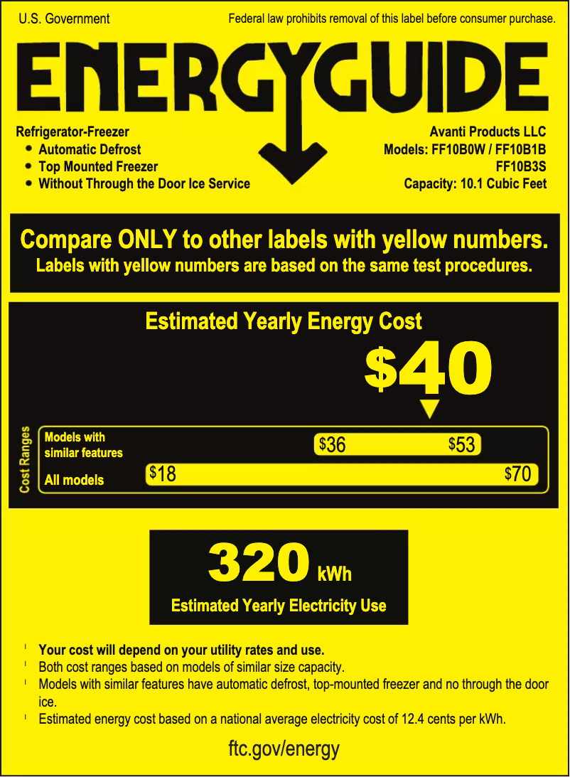 Page 1 de la notice Label énergétique Avanti FF10B3S