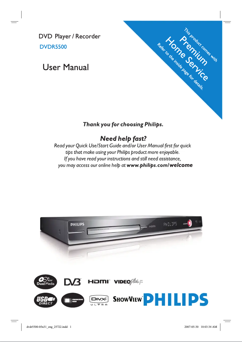 Page 1 of the manual User Manual Philips DVDR5500