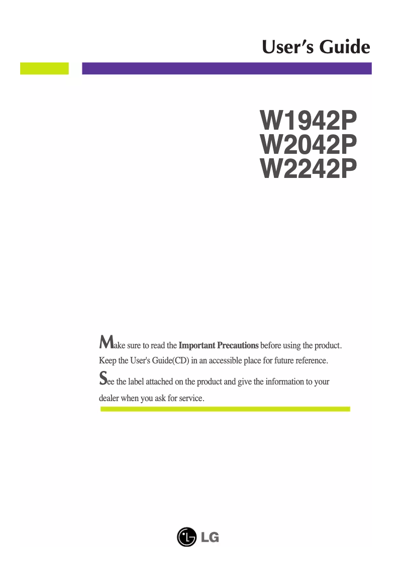 Page 1 de la notice Manuel utilisateur LG W1942P-SF