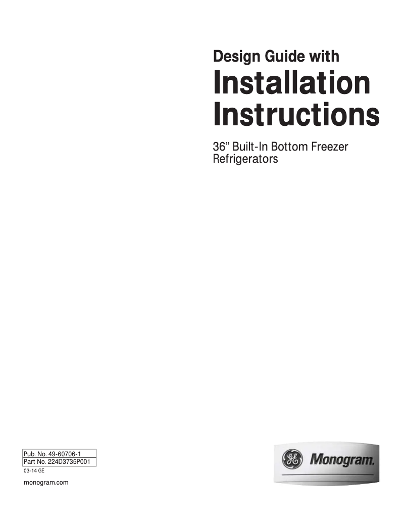Page 1 of the manual Installation Guide GE ZIC360NXRH
