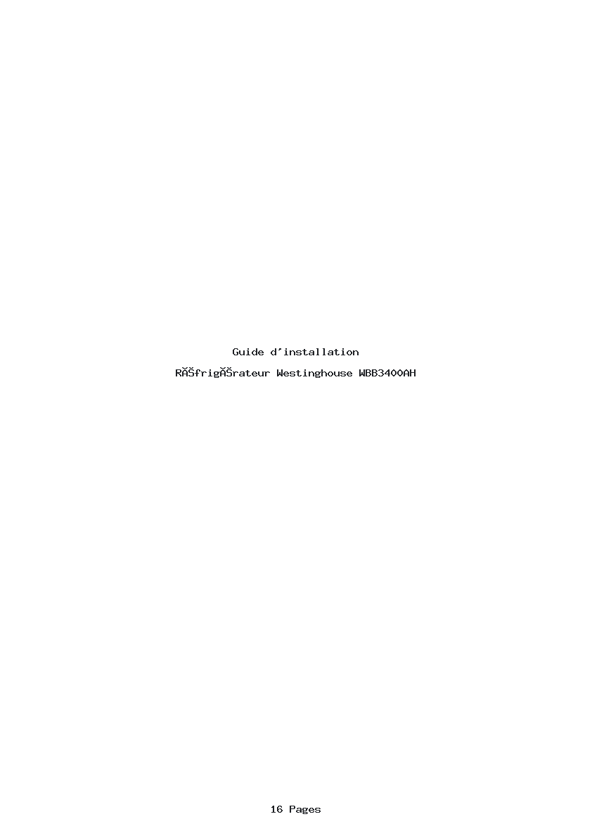 Page 1 de la notice Guide d'installation Westinghouse WBB3400AH