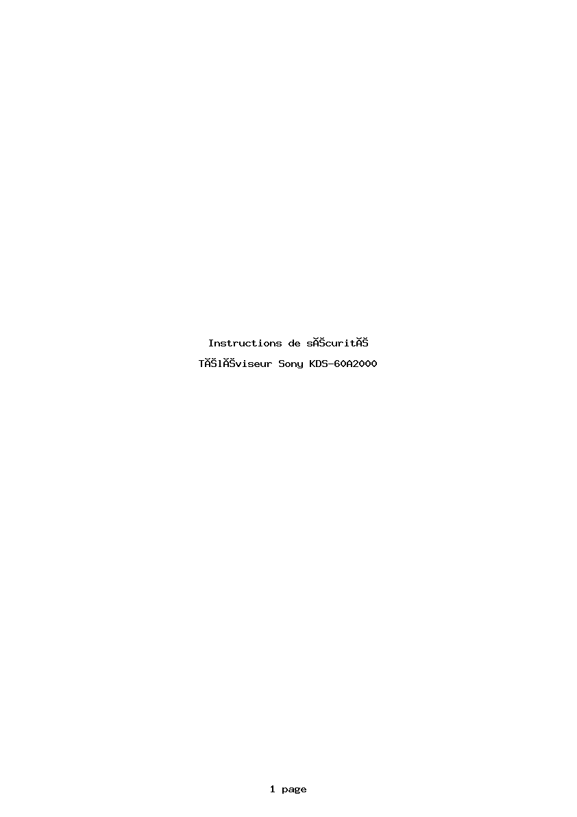 Page 1 de la notice Instructions de sécurité Sony KDS-60A2000