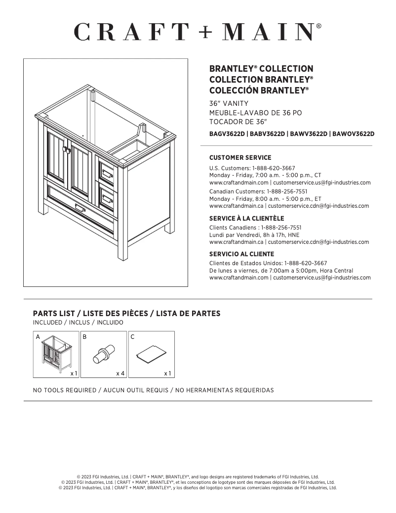 Page 1 of the manual User Manual CRAFT + MAIN Brantley BAGVT3722D-QCV