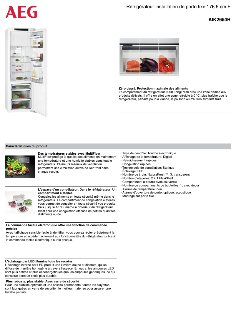 Page 1 de la notice Fiche technique AEG AIK2654R