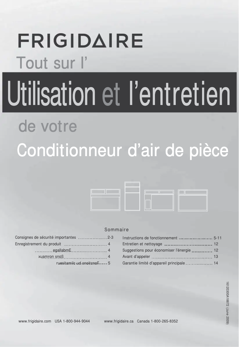 Page 1 de la notice Manuel utilisateur Frigidaire FFRE253WAE