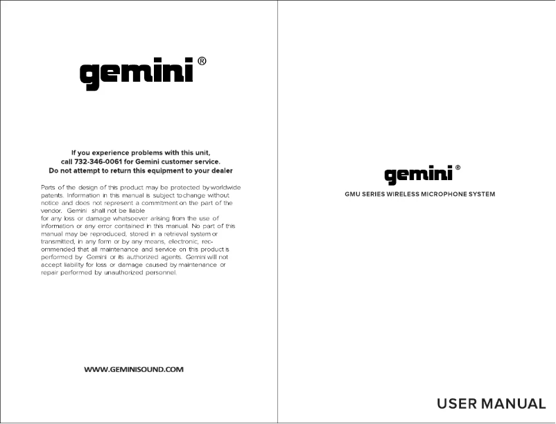 Page 1 de la notice Manuel utilisateur Gemini GMU-M100