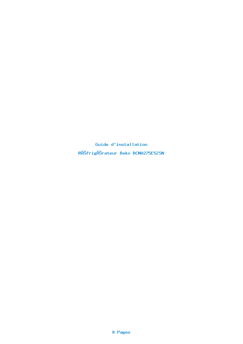 Page 1 de la notice Guide d'installation Beko BCNA275E5ZSN