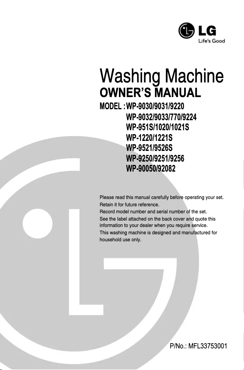 Page 1 de la notice Manuel utilisateur LG WP-820