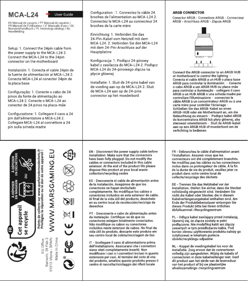 Page 1 de la notice Manuel utilisateur Mars Gaming MCA-L24
