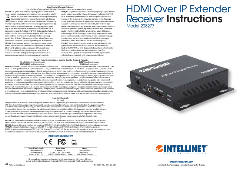 Page 1 de la notice Manuel utilisateur Intellinet 208277