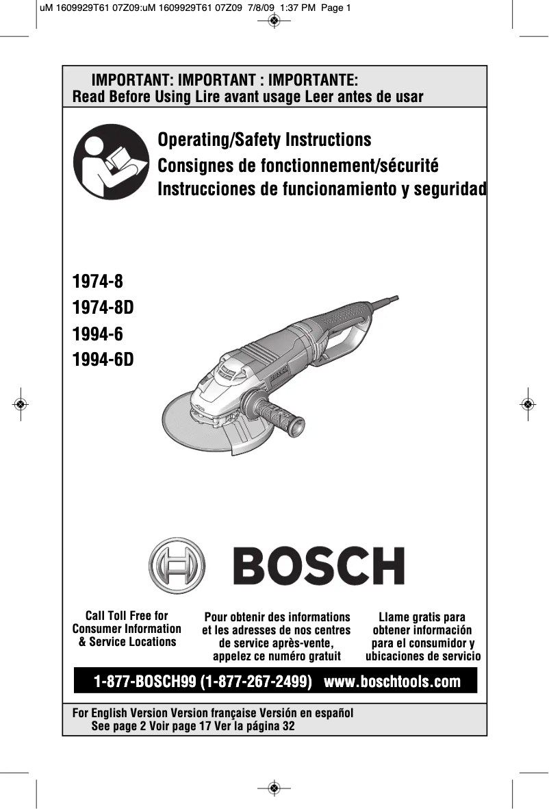 Page 1 de la notice Manuel utilisateur Bosch 1974-8D