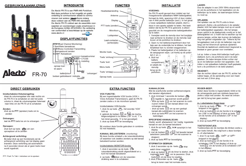Page 1 de la notice Manuel utilisateur Alecto FR-70