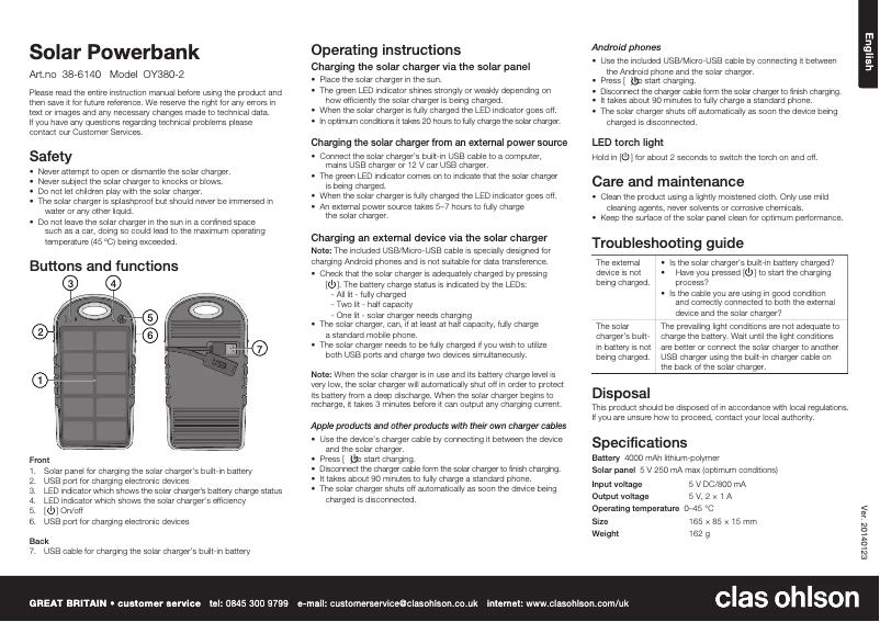 Page 1 of the manual User Manual Clas Ohlson OY380-2