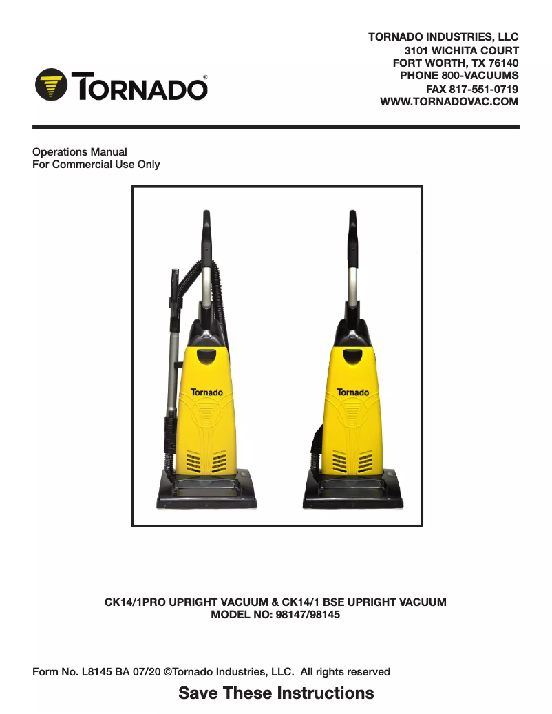 Page 1 de la notice Manuel utilisateur Tornado CK Pro 98147
