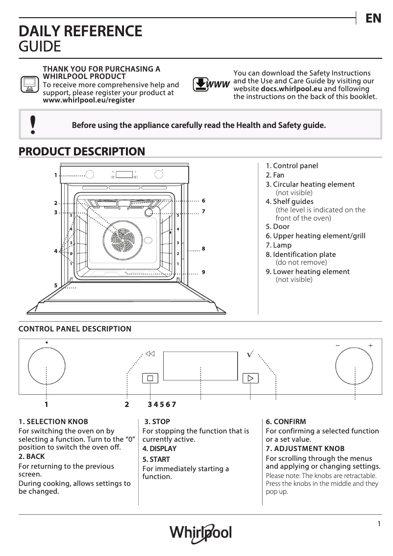 Page 1 de la notice Manuel d'utilisation et d'entretien Whirlpool W7 OM5 4S H