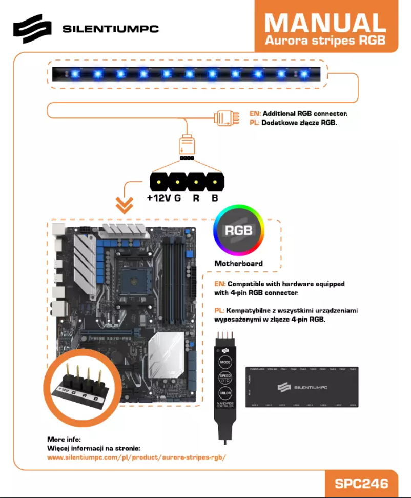 Page 1 de la notice Manuel utilisateur SilentiumPC Aurora Stripes RGB