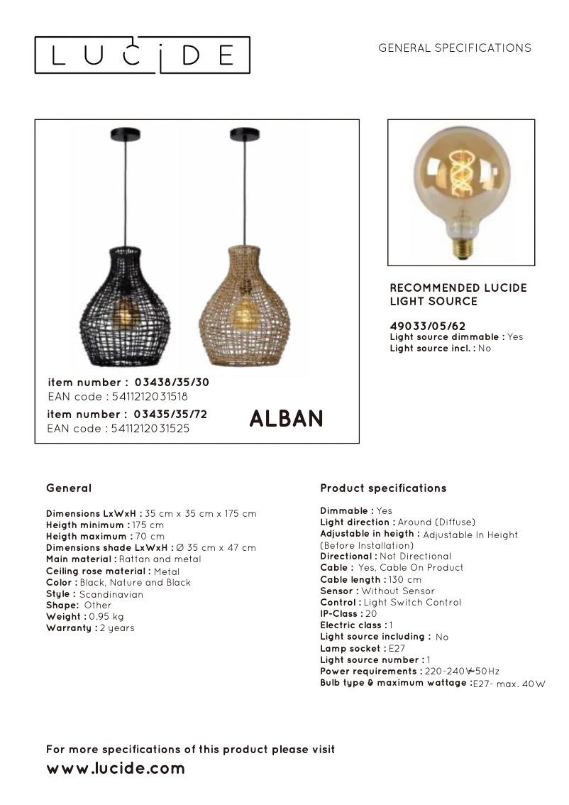 Page 1 of the manual User Manual Lucide ALBAN