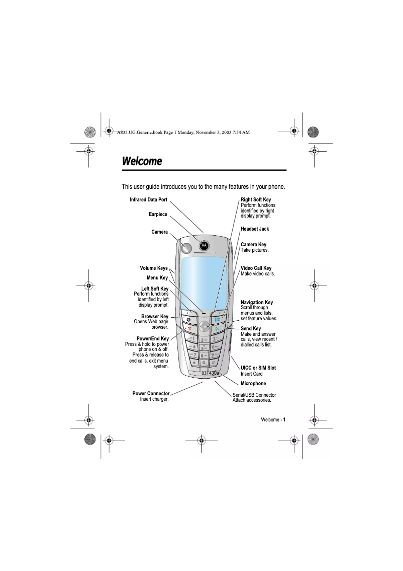 Page 1 de la notice Manuel utilisateur Motorola A 835