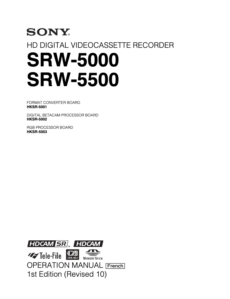 Page 1 de la notice Manuel utilisateur Sony SRW-5500