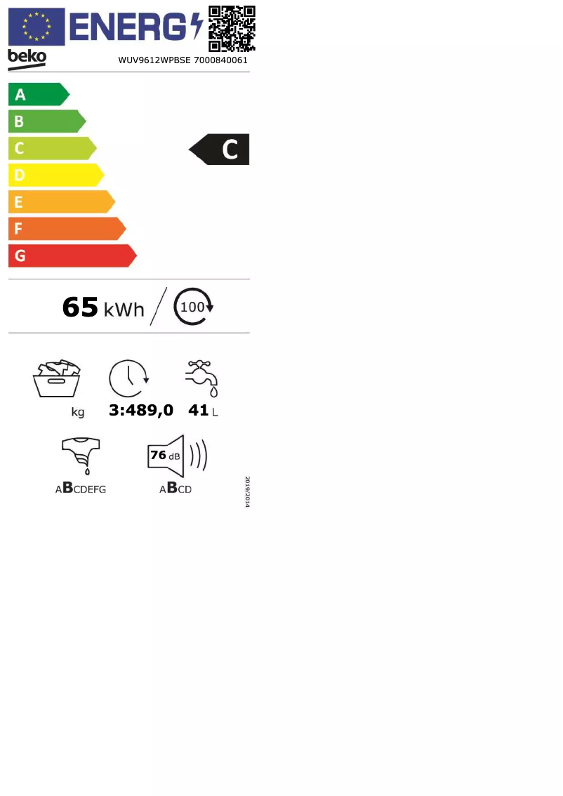 Page 1 de la notice Manuel utilisateur Beko WUV9612WPBSE