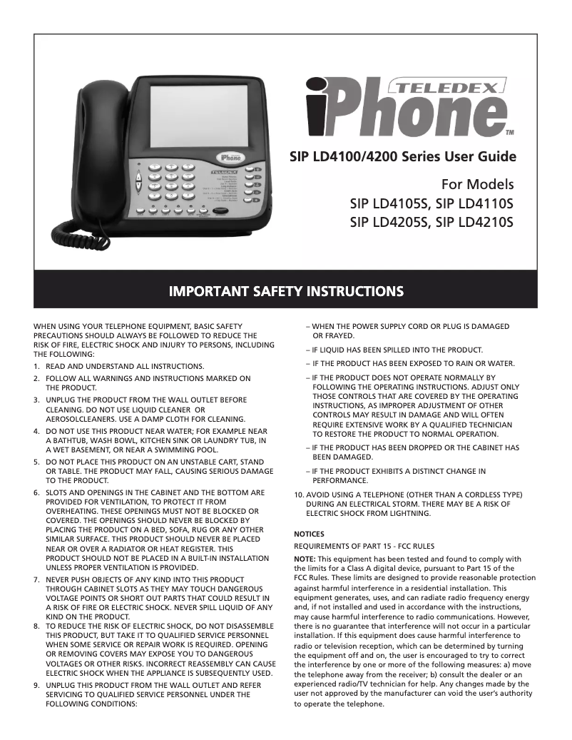 Page 1 de la notice Manuel utilisateur Teledex SIP LD4105S