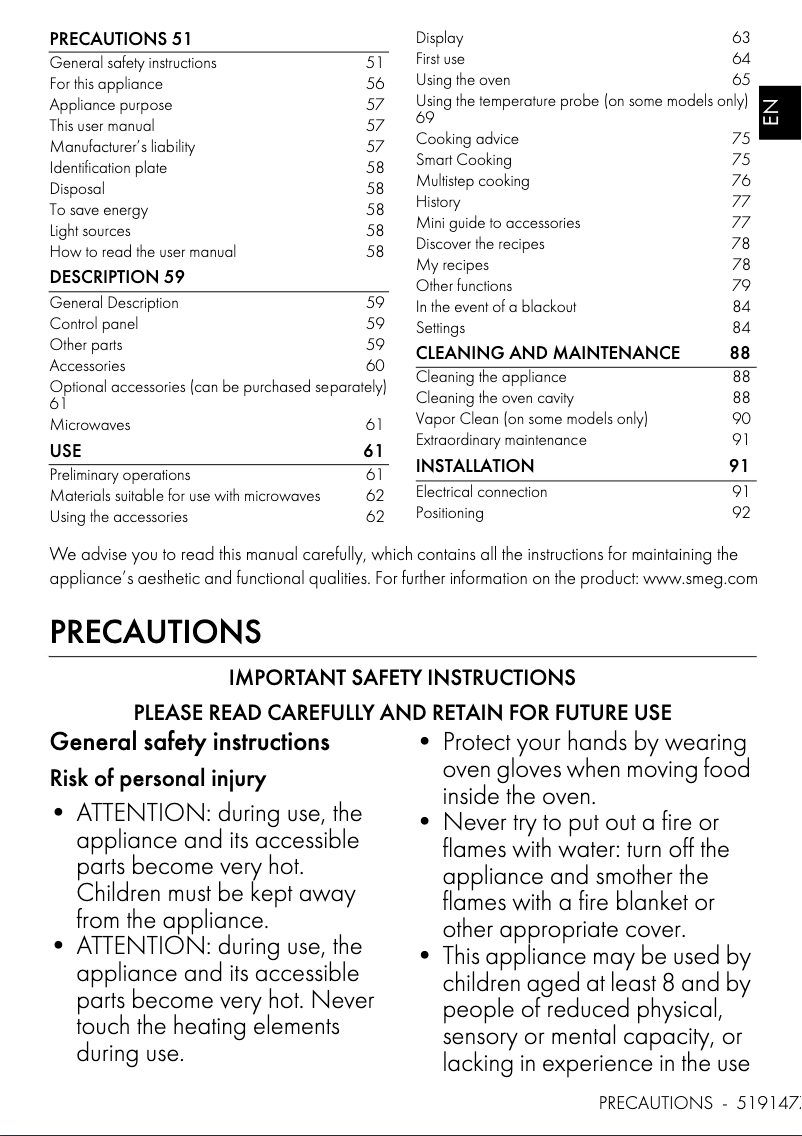 Página 1 del manual Manual de usuario Smeg SO4606WM2PNR