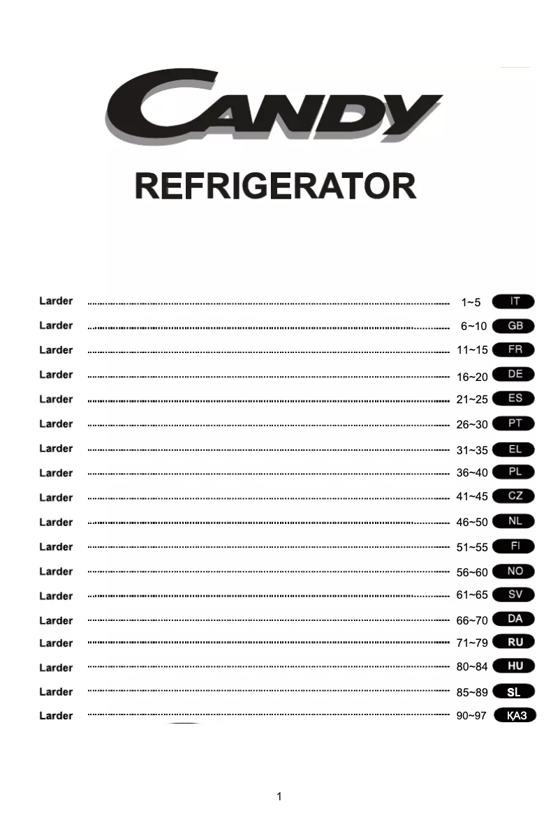 Page 1 de la notice Manuel utilisateur Candy CHTL 544SH