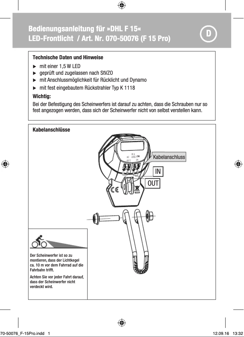 Page 1 de la notice Manuel utilisateur Fuxon F-15 PRO