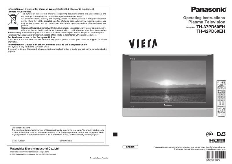 Page 1 of the manual User Manual Panasonic Viera TH-42PD60EH
