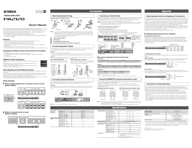 Page 1 de la notice Manuel utilisateur Yamaha PA2120