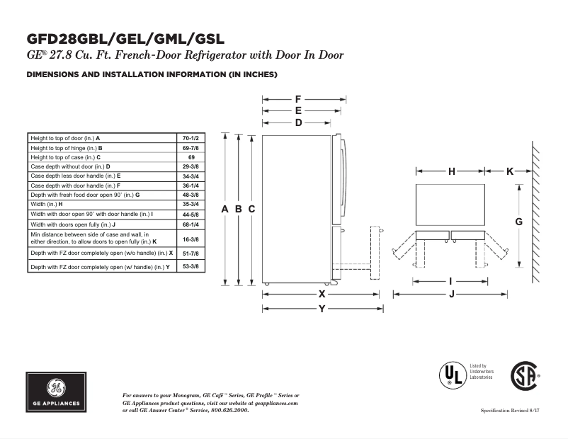Page n°1 - Fiche technique GE GFD28GMLES