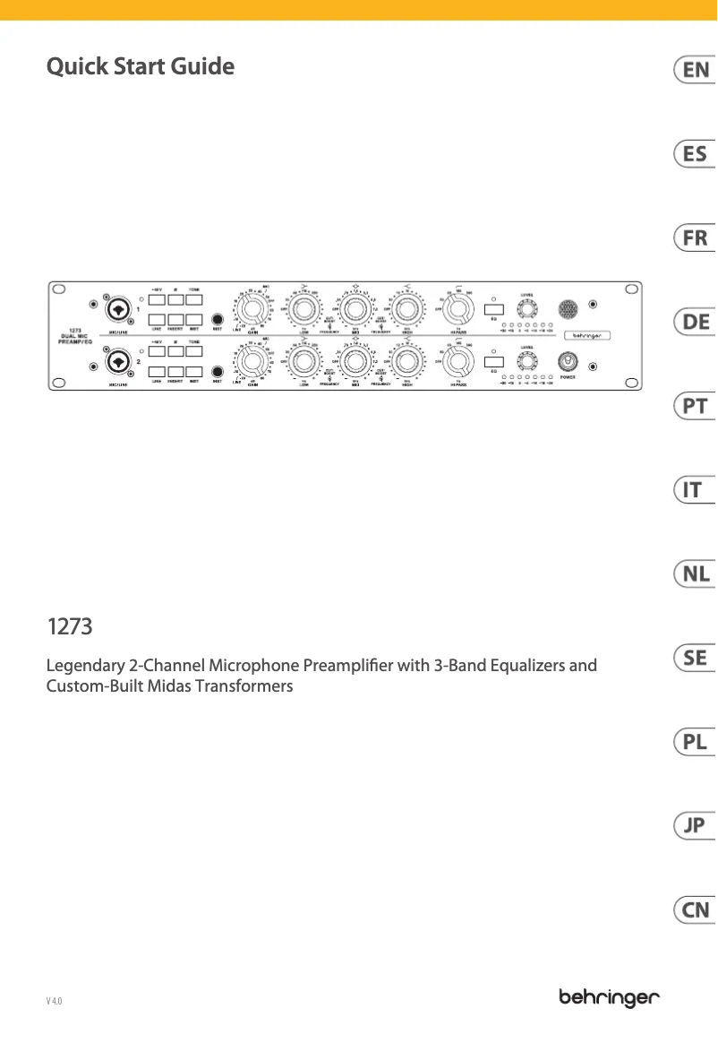 Page 1 de la notice Manuel utilisateur Behringer 1273