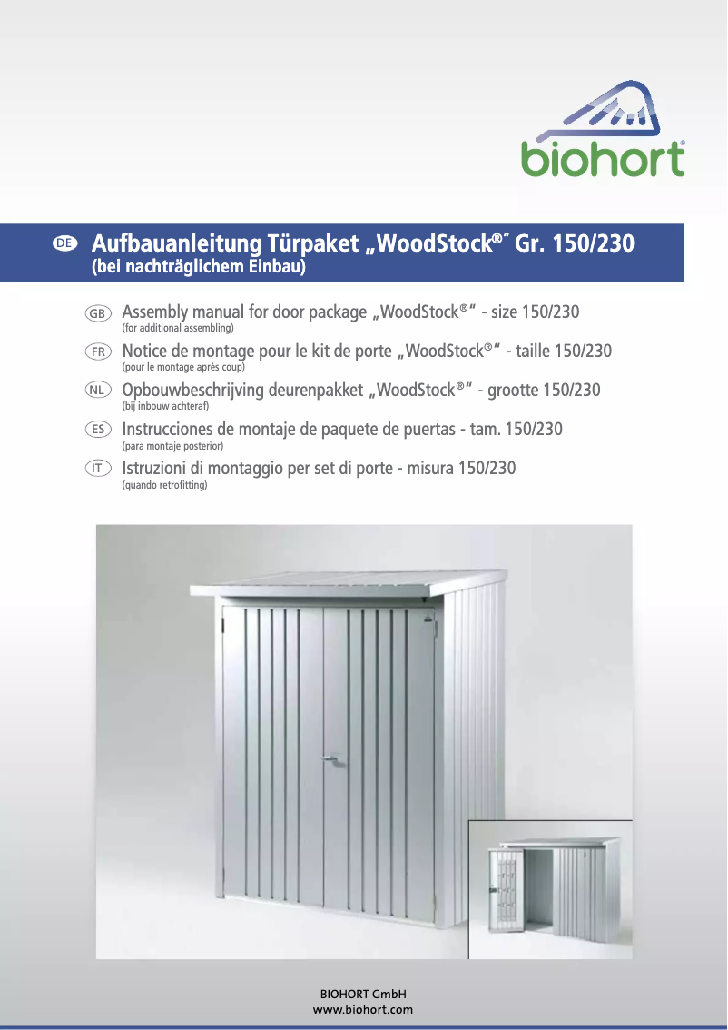 Page 1 of the manual User Manual Biohort Woodstock