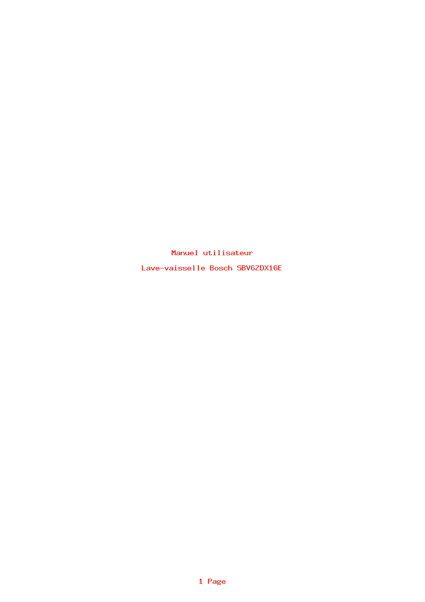 Page 1 de la notice Manuel utilisateur Bosch SBV6ZDX16E