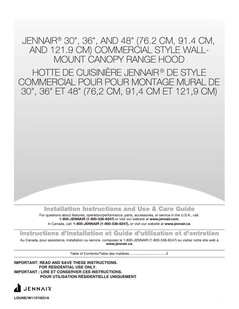 Page 1 of the manual Installation Guide JennAir JXW9030HP