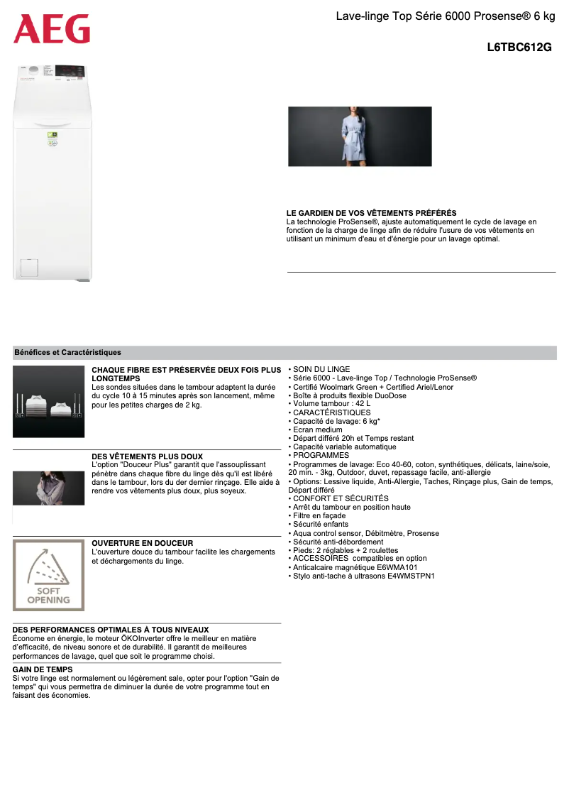 Página 1 del manual Ficha técnica AEG L6TBC612G