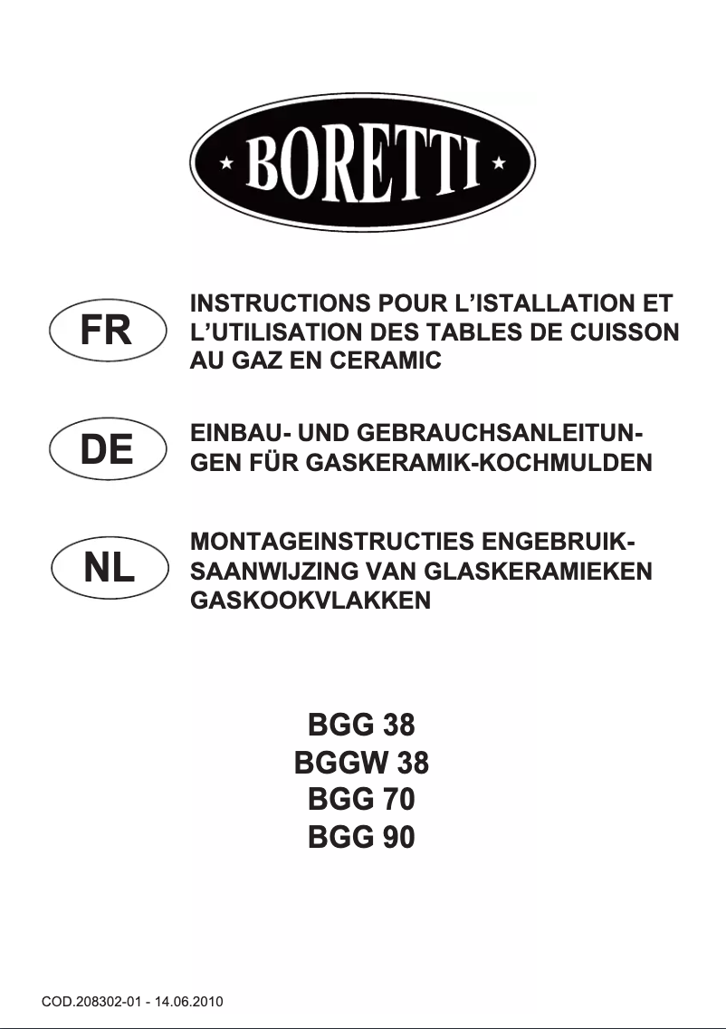 Page 1 de la notice Manuel utilisateur Boretti BGG-70