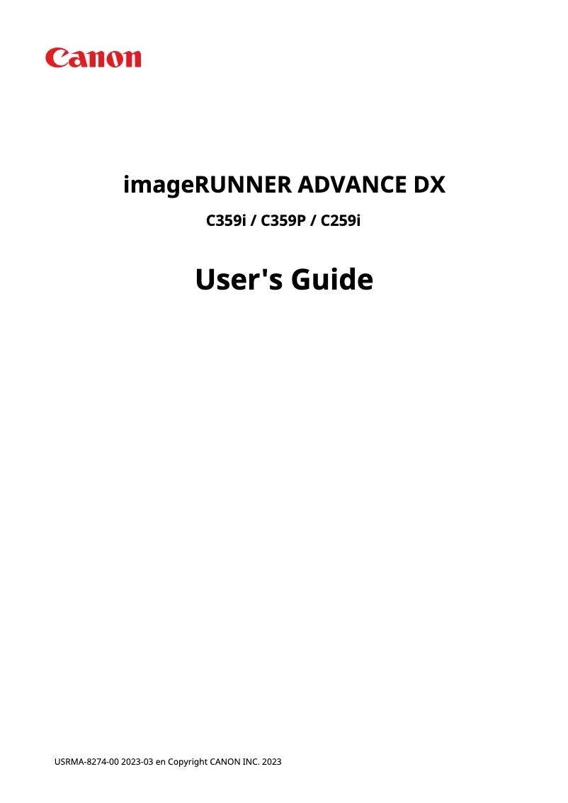 Page 1 de la notice Manuel utilisateur Canon imageRUNNER ADVANCE DX C359P