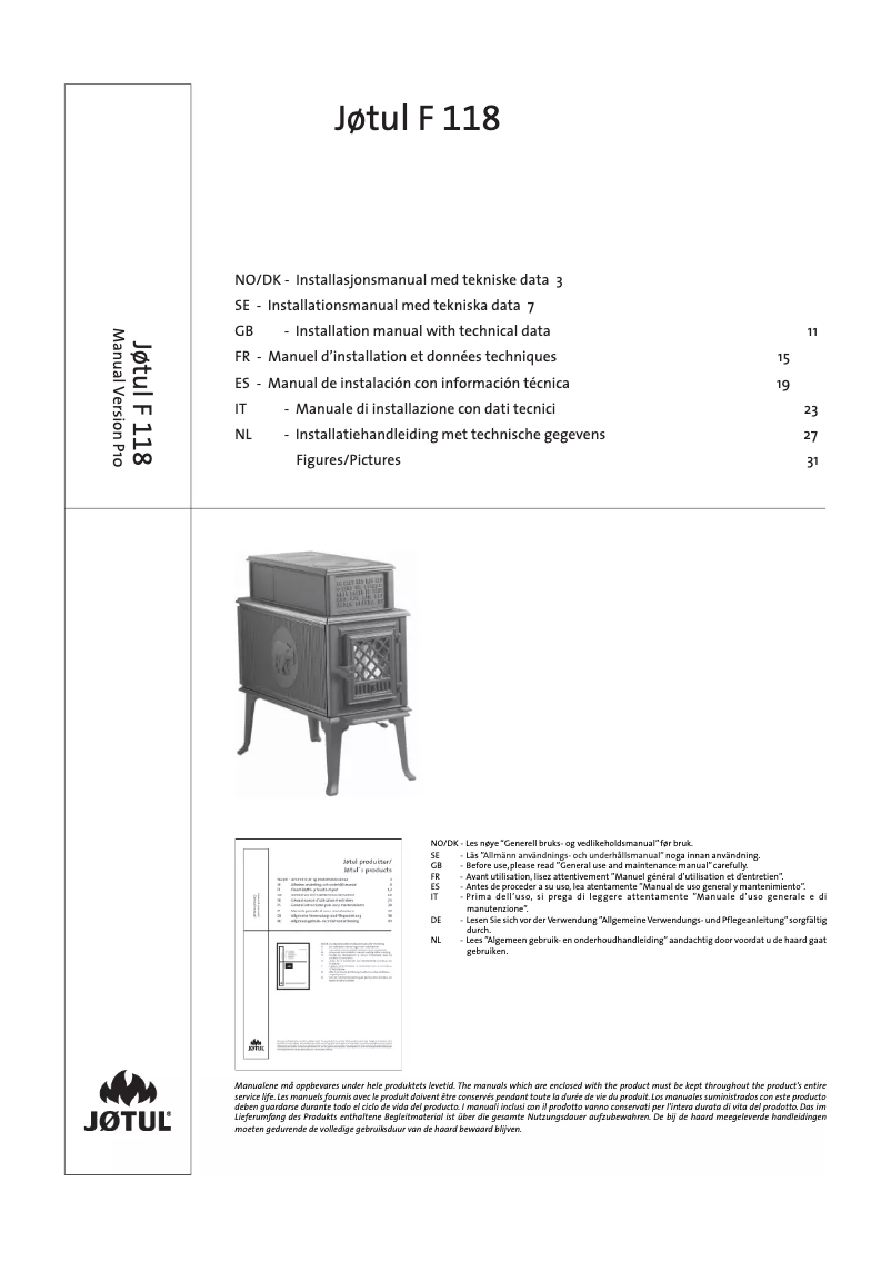 Page 1 de la notice Manuel utilisateur Jøtul F 118