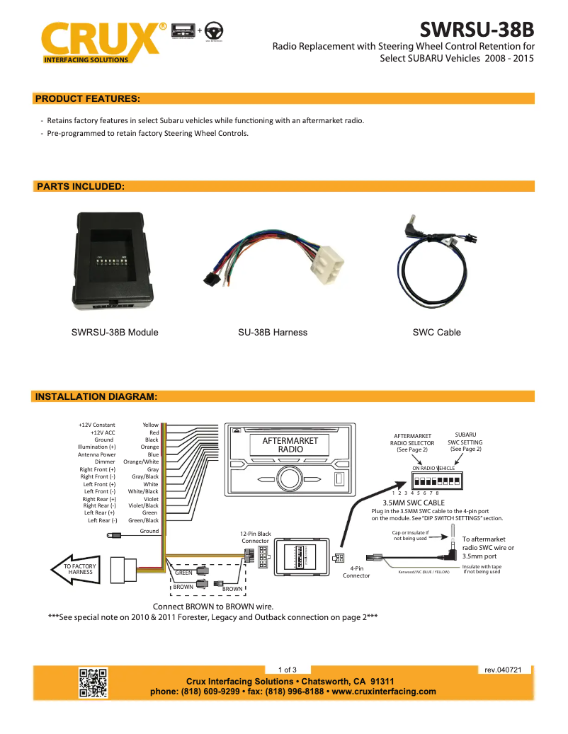 Page 1 de la notice Manuel utilisateur CRUX SWRSU-38B