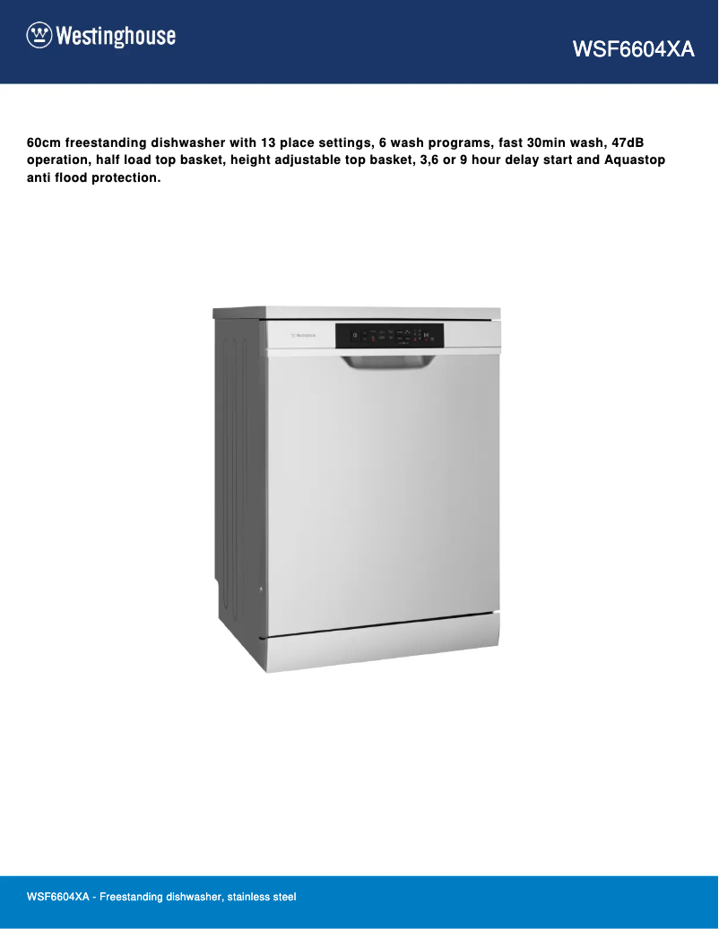 Page 1 de la notice Fiche technique Westinghouse WSF6604XA