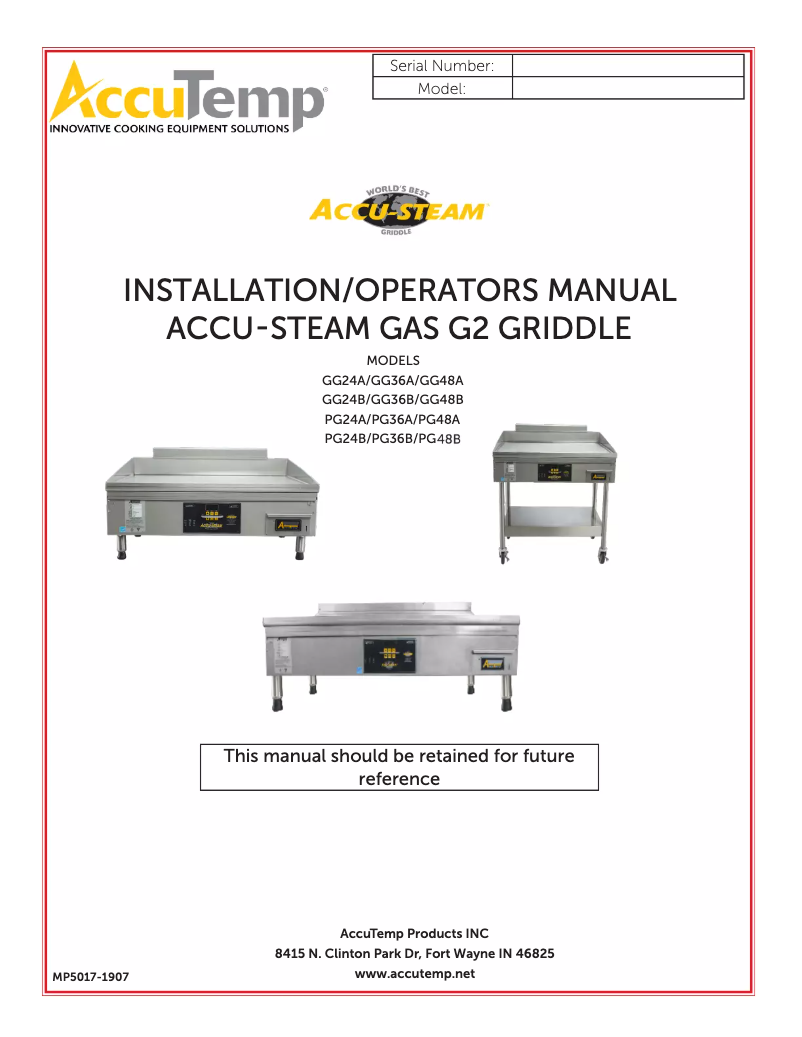 Page 1 de la notice Manuel utilisateur AccuTemp AccuSteam GGF1201A3650-S2