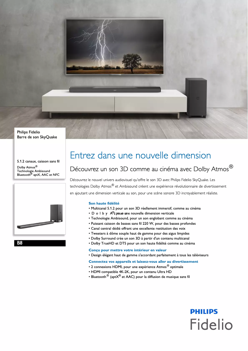 Page 1 de la notice Fiche technique Philips B8