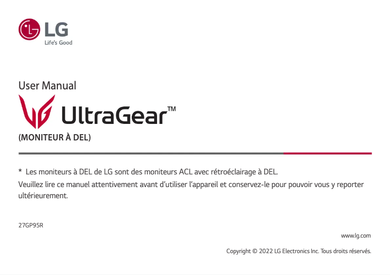 Page 1 de la notice Manuel utilisateur LG UltraGear 27GP95R