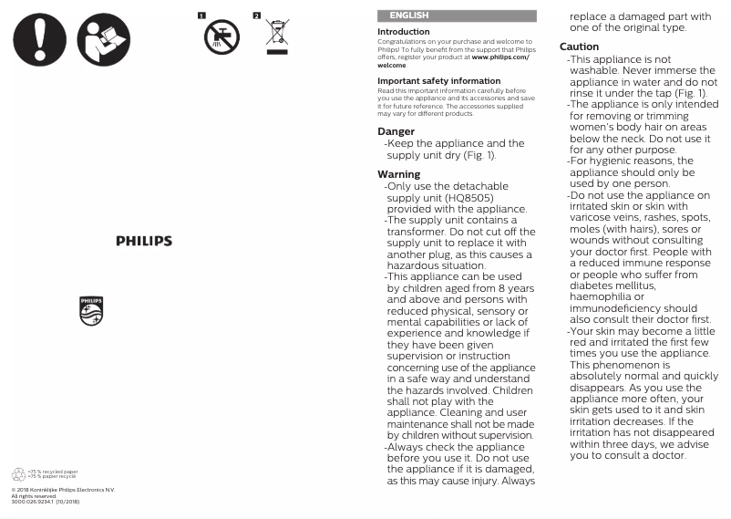 Page n°1 - Manuel utilisateur Philips Satinelle Essential BRE245