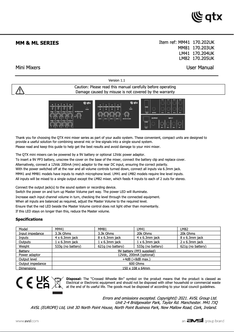 Page 1 de la notice Manuel utilisateur Qtx LM41