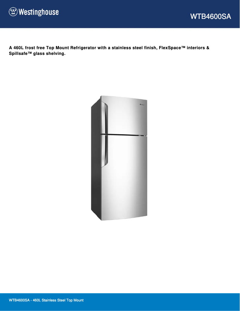 Page 1 de la notice Fiche technique Westinghouse WTB4600SA